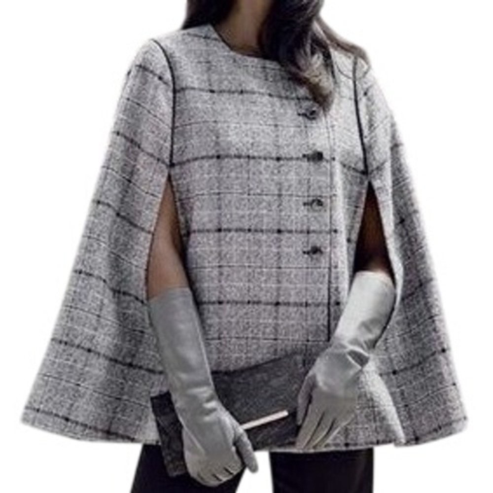 Olivia Pope Scandal Collection Grey Plaid Cape Sophisticated Old Money Chic - S